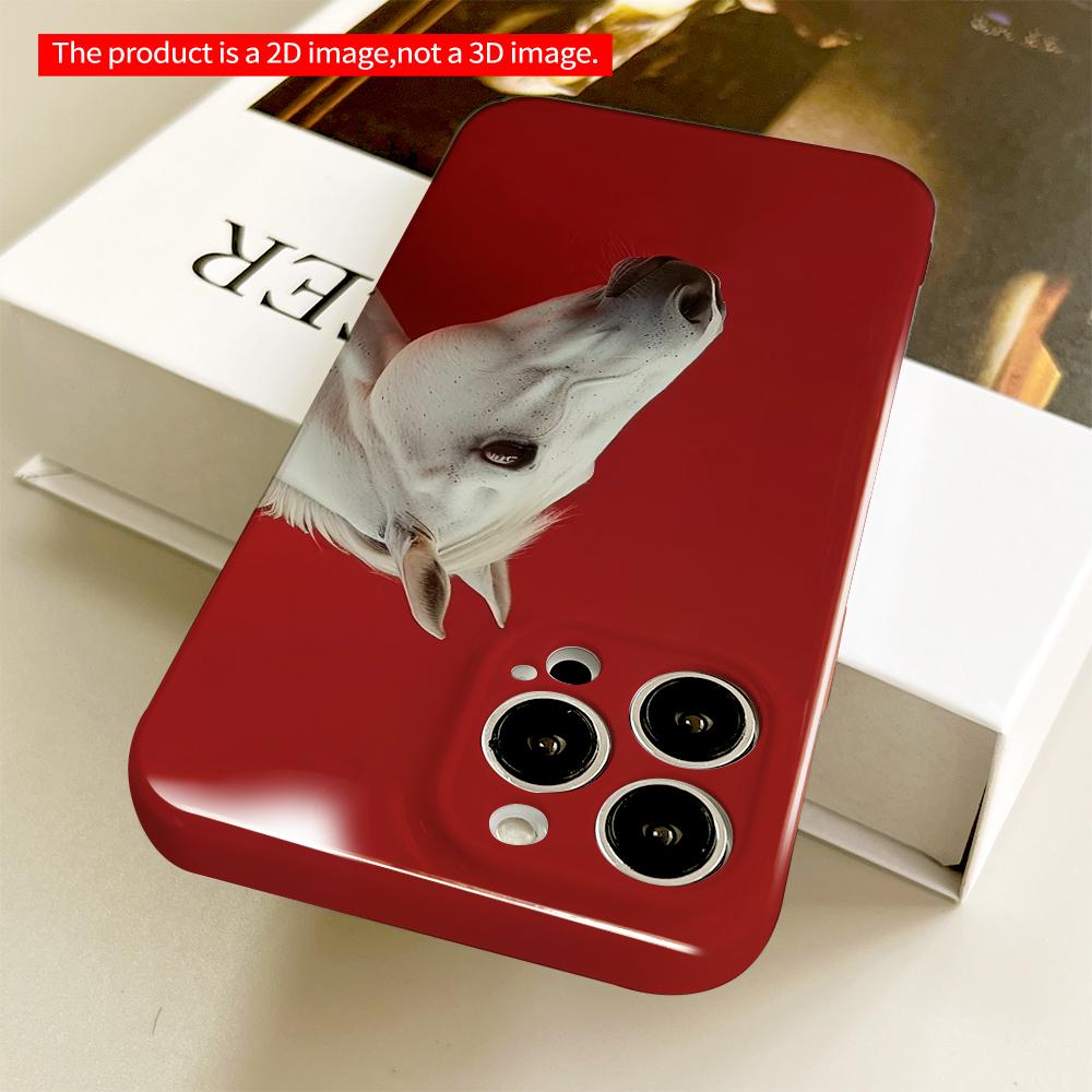 2DFlat White Horse Against Vibrant Red Background All Inclusive Film Hard Phone Case, Compatible with iPhone 18 Pro Max 17 16 15 14 13 12 11
