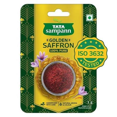 TATA Sampann Açafrão Dourado, 1g, Aroma e Cor Naturais, Kesar Puro, Testado ISO 3632