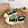 Dikke Bodem Canvas Schoenen Dames Ronde Neus Platte Veters Dubbele Band Veelzijdig Dunne Zool Board Schoenen Ademend Laag Uitgesneden Casual