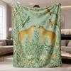 1pc Vintage Forest Leopard Print Flannel Blanket | Soft Warm All-Season Throw with Cheetah & Floral Design for Sofa, Bed, Car, Camping, Office - Cozy
