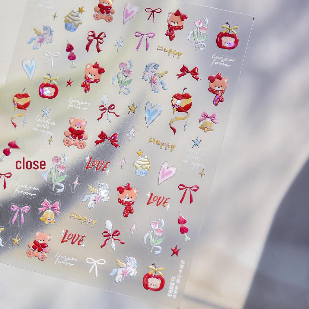 Tomoni Little Bear Red Scarf Nail Stickers: Cute Spring Shell Light Decorations