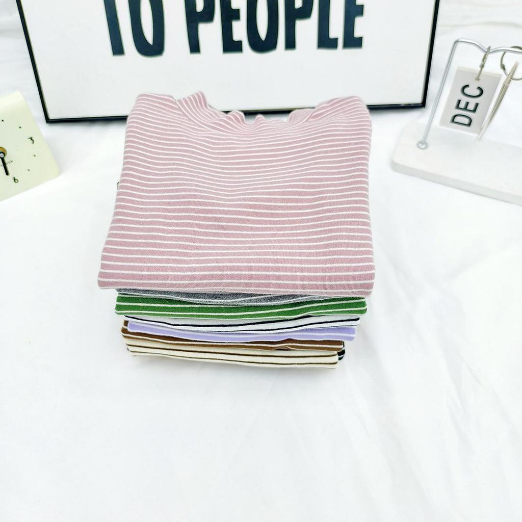 Kids' and Parents' Striped Long Sleeve T-shirt - Semi-High Collar Elastic Layer for Autumn/Winter
