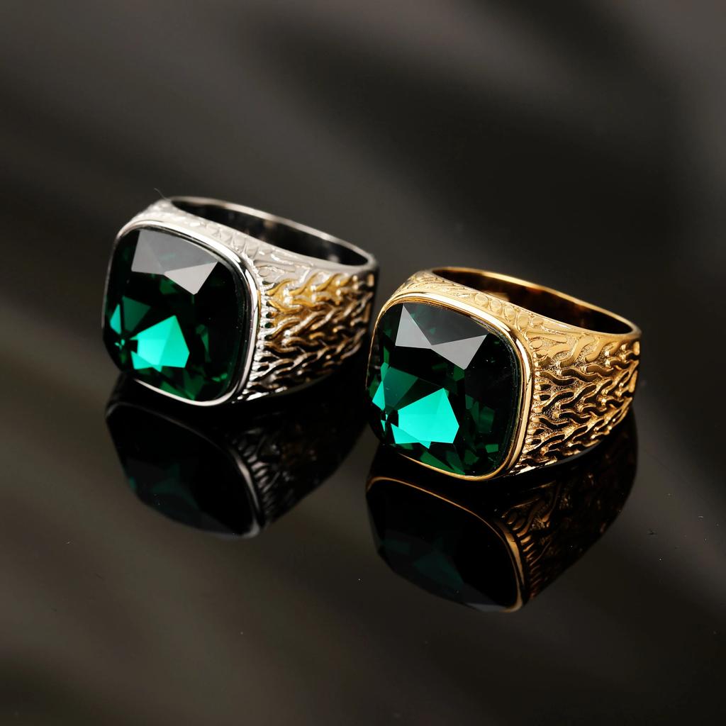 Hombre Mujer Retro Acero inoxidable Joyería Vintage Corte princesa Diamante de imitación amarillo Propuesta antigua Anillos de regalo Alianza de boda nupcial