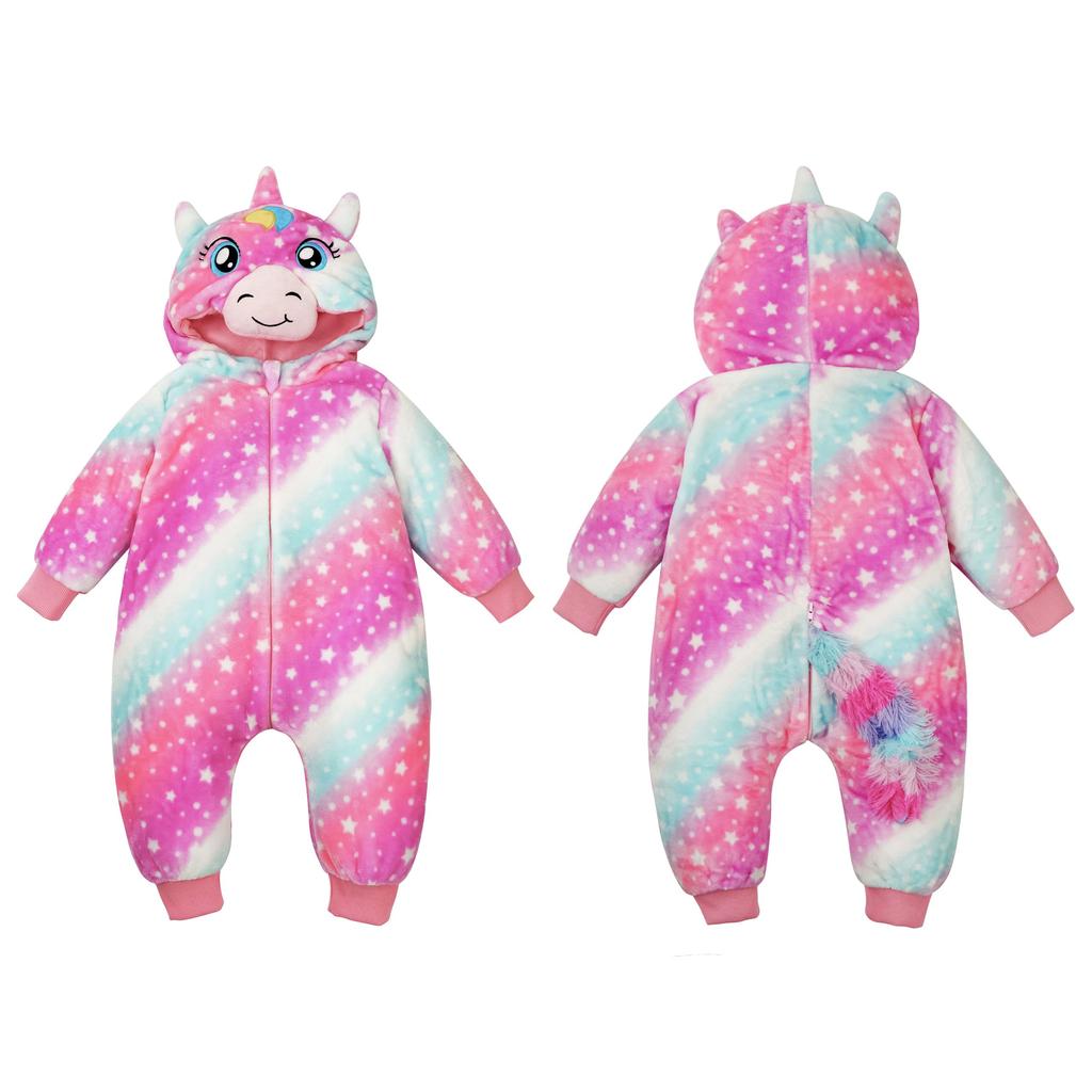 Kids Kigurumi Halloween Costume Romper Roomwear Warm Winter Wear Loungewear Girls Boys Christmas Present Baby Shower Photo Shoot Unicorn Starry Pink