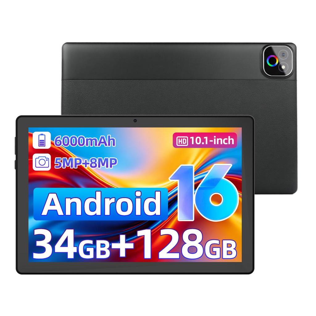 Android 16 Tablet, 10.1 Inch,34GB+128GB, Octa Core A523,6000mah Battery, Keyboard Mouse Set