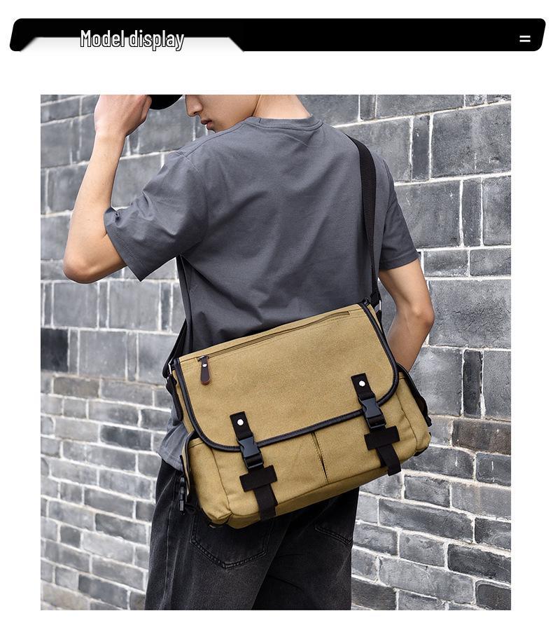 Men's Solid Color Canvas Crossbody Bag - Large Capacity, Versatile, Fashionable Messenger Bag for Commuting and Outdoor Use.
