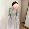 Women's Petite Gray Hooded Long-Sleeve Dress - Late Autumn/Early Winter 2025 Korean Style Skirt