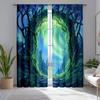 2pcs Moonlit Forest Curtains with Magic Trees and Full Moon Theme, Polyester, for Bedroom and Living Room