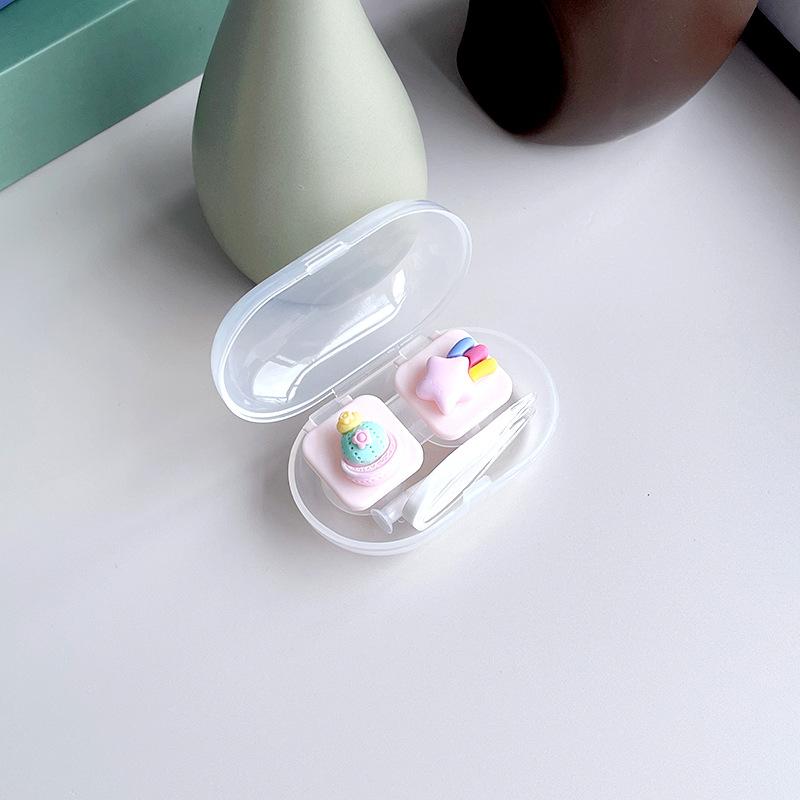 Macaron kolorowe etui na soczewki kontaktowe dziewczyna czarne fioletowe etui na soczewki kontaktowe z silikonową pęsetą mini kieszonkowe pudełko