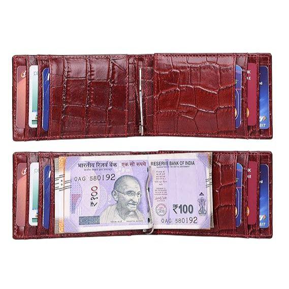 Eddy Printed Black/Dark Red Money Clip Leather Wallet for Men