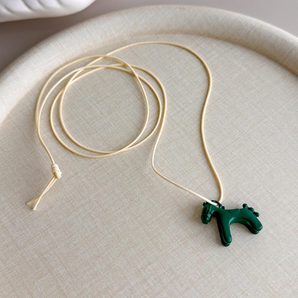 Colorful Horse Pendant Long Necklace for Women Simple Adjustable Sweater Chain Jewelry Gifts Fashion Accessory