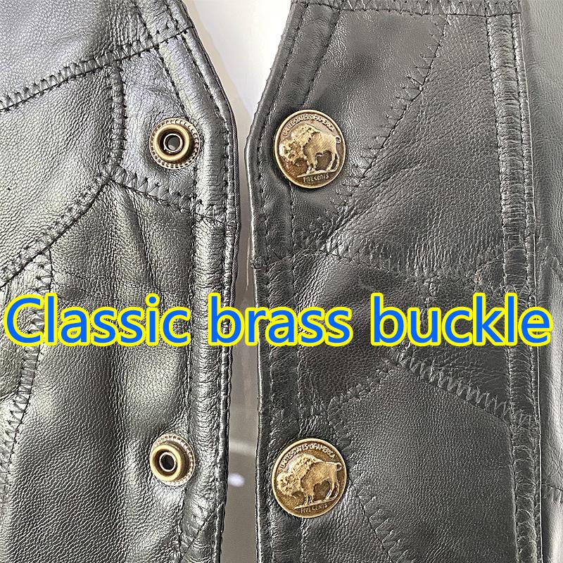 Binding Vest Leather Vest Men's Motorcycle Shoulder Four Season Cycling Clip Classic Embroidered Badge 11 Pieces of Elastic Bands Are Tied.