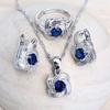 Conjuntos de joyería de circonia azul para mujer, Plata de Ley 925, joyería de disfraz nupcial para boda, pendientes, anillos, pulseras, collar con colgante