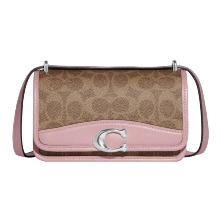 Coach Bandit 18 Classic Monogram Buckle Closure Faux Leather And Luxurious Cowhide Shoulder Crossbody Bag Small Women Bags Brown Pink CF936-LHRJ8