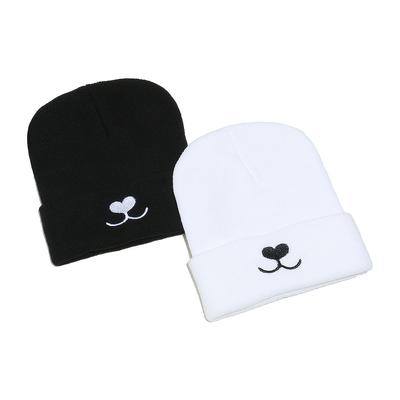 Temu automne et hiver nouveau chapeau en laine mignon ours brodé bonnet tricoté bonnet sans bord thermique pour femme