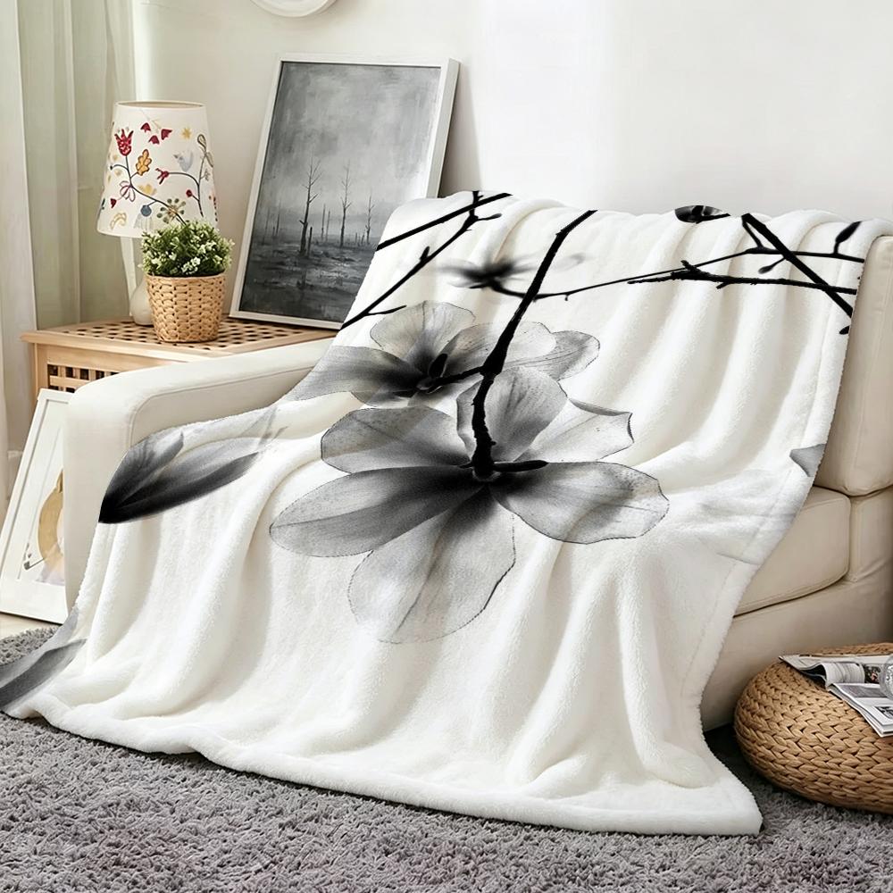 Art B Black A And W White A Art P Plant F Flower Throw Flannel Throw Blanket Suitable for Sofa Living Room Bedroom