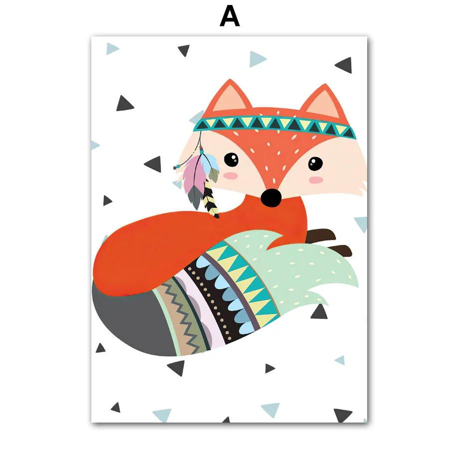 Fox Deer Owl Flamingo Bear Tiger Indian Animals Wall Art Minimalist Aesthetics Print Canvas Painting for Living Room Home