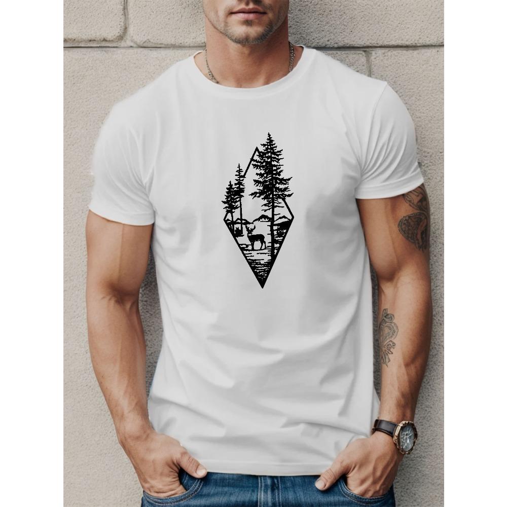 

Европейские размеры Мужская повседневная футболка с коротким рукавом с геометрическим принтом - Дышащий полиэстер, Круглый вырез, Машинная стирка - Идеально для лета S белый