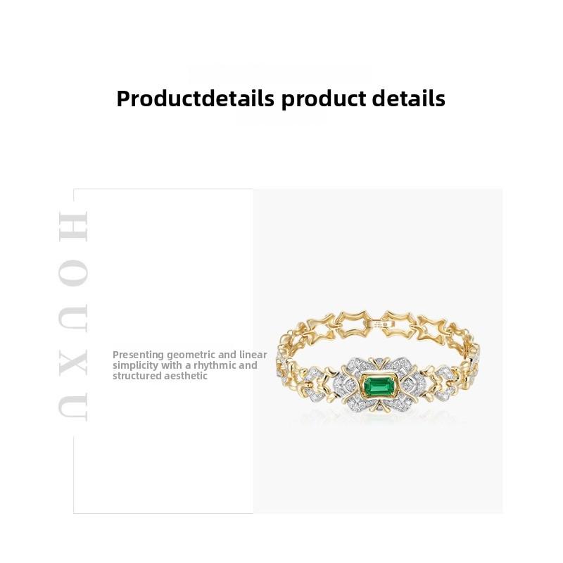 Vintage luxury emerald cluster zircon high-end bracelet - antique style bangle