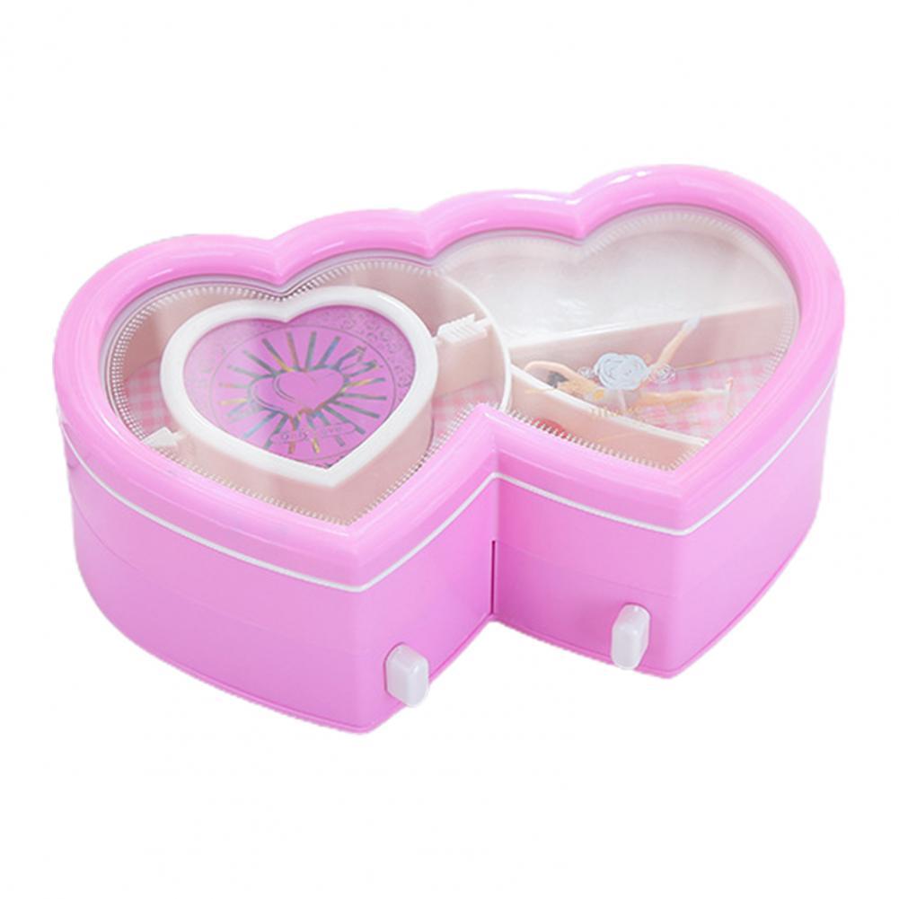 

Ballerina Music Trinket Box Heart Shape ABS Storage Holder Clockwork Music Jewelry Storage Box for Children Gifts рожевий