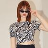 European and American Sexy Fashion Zebra Pattern T-shirt Women's Short Slim-fit Short-sleeved Black and White Striped Printed Top