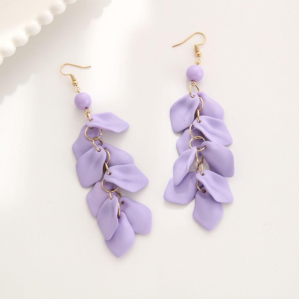 Solid Color Long Tassel Earrings Exaggerated Eardrop Elegant Petal Leaves Drop Earrings Women