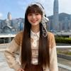 Douyin Lace Bow Headband Long Straight Wig for Girls - Black Full Cover Hairstyle