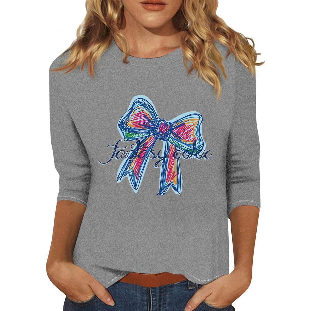Women's Fashionable Casual Three Quarter Sleeve Printed Collar Pullover Top
