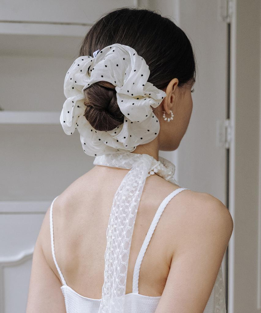 Has Hms001 Sheer Dot Ruffle Scrunchie