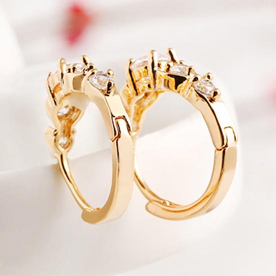 Luxury Women Gold Plated Heart Multi Rhinestones Clip Earrings Ear Jewelry