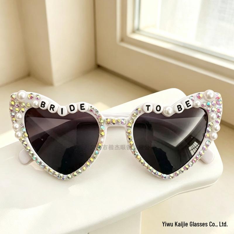 Pink Heart Pearl Sunglasses with English Letter Design for Girls' Birthday Parties