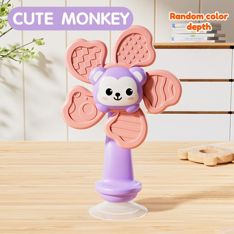 Baby Suction Cup Windmill Toy - Manual Rotating Wind- Spinner with & Bear Animal Shapes, Sensory Motor Skills Development