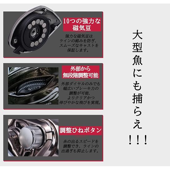 Baitcasting Reel, Lightweight, Long Casting, Powerful Magnetic Brake, Max Drag 6kg, Gear Ratio 6.3:1