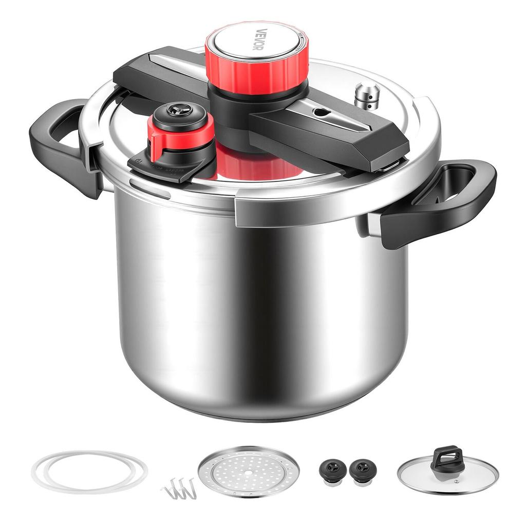 Pressure Cooker, 7L Pressure Cooker Stainless Steel, Pressures Canner with Steaming Rack, Tempered Glass Lid, Three Pressures Settings for Meat,