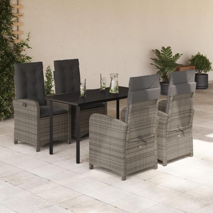 VidaXL Garden Dining Set with Cushions 5 Pcs, Table and Chairs with Adjustable Backrest, Outdoor Patio Furniture 3212363
