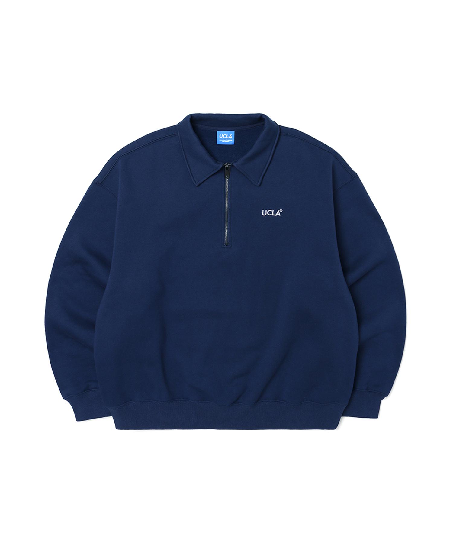 Ucla Embroidered Logo Oversized Fleece-Lined Half Zip Sweatshirt [Navy](Uyblt10_45) Navy(45)/Lll