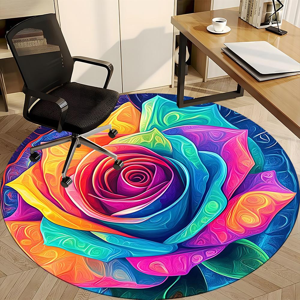 1pc Rainbow Rose Office Round Area Rug, Indoor Mat Suitable ForOffice, Under Office Chairs Bedroom Living Room Home Decor, Room Decot072