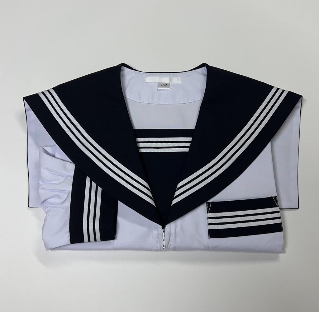 Summer Sailor School Standard Student Sailor Uniform School Made In Popular Sailor Front Opening Zipper Type Girls' Long-sleeved Uniform, White,