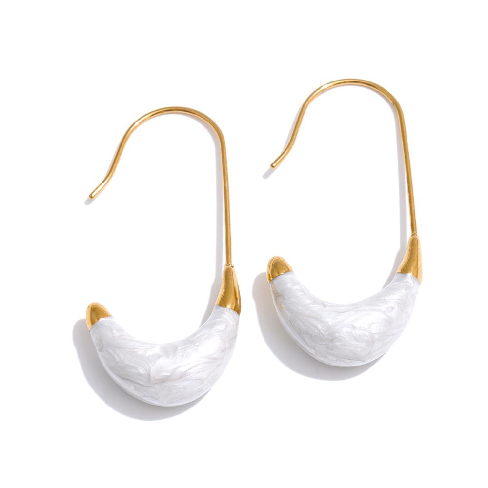 

Yhpup New Popular Red White Enamel Metal U Shape Geometric Hoop Earrings for Women Stainless Steel Exquisite Daily Jewelry Gift