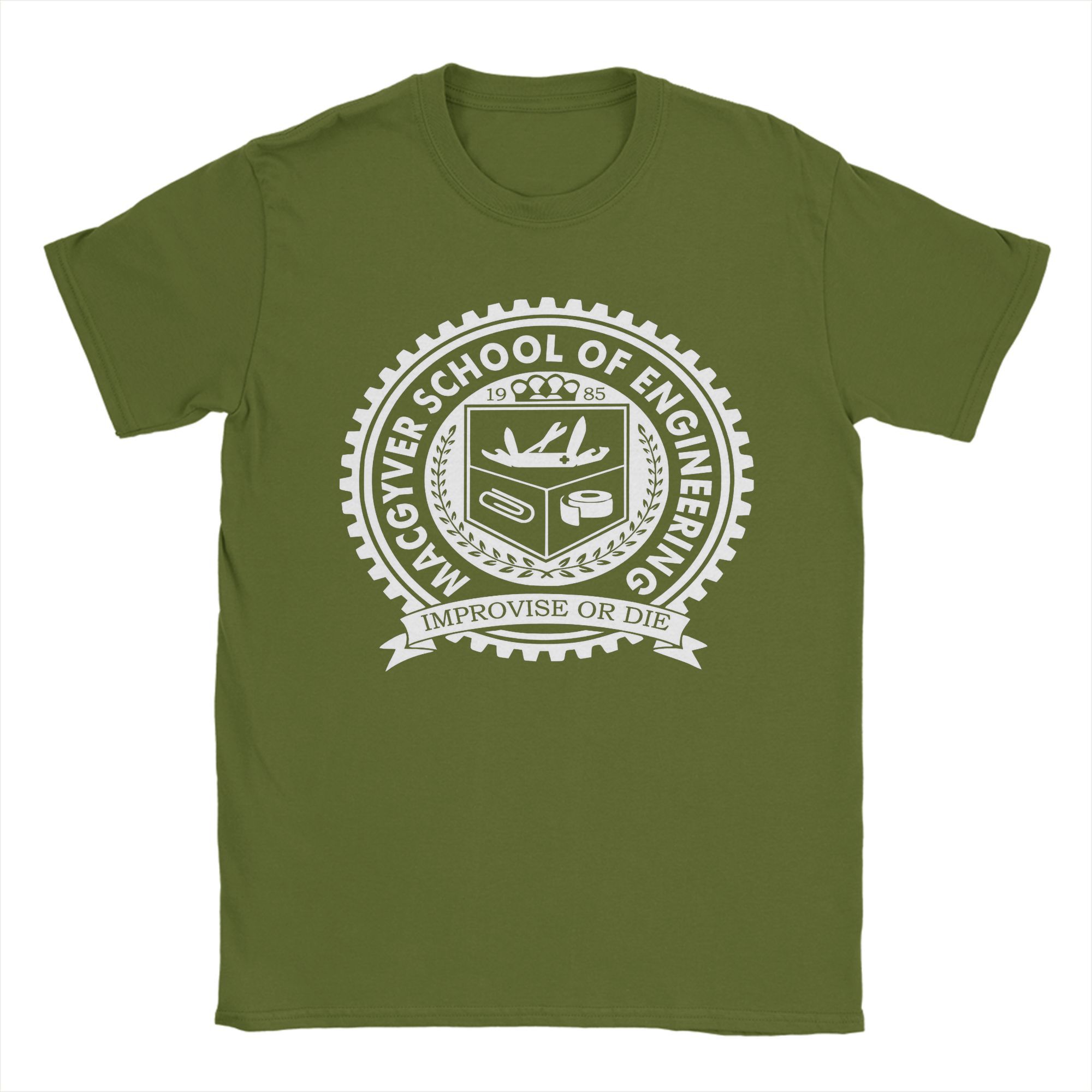 

Мужская футболка Macgyver School Of Engineering Ingenuity Mechanic Cotton Merch Новинка Круглые футболки Футболки в подарок на день рождения XL армия зеленый
