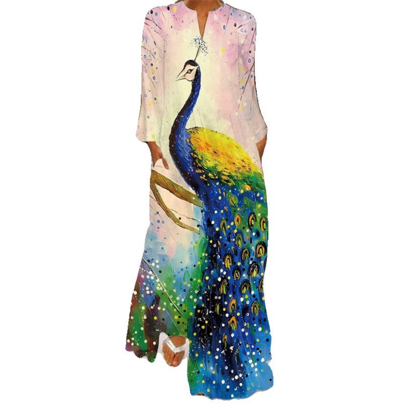 Long Sleeves Dress Loose Plus Size Catwalk Stage Costume Ethnic Retro Style Long Dress Travel Photography Beautiful Dress