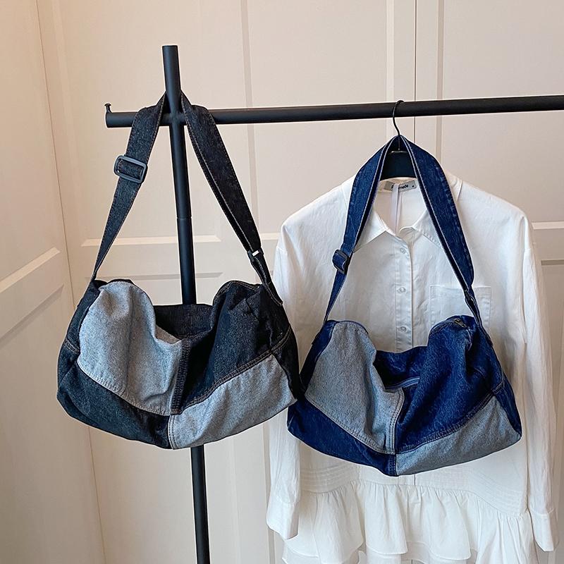 Women's Color Block Shoulder Bag Denim Crossbody Bag Large Capacity Underarm Bag