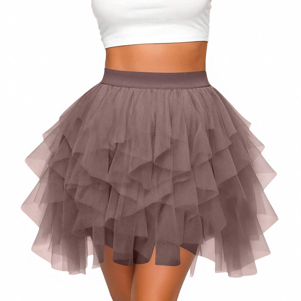 Dámská Módní Barevná Síťovaná Sukně do Pasu A-line Nařasená Sukně Dortová Sukně Roztomilá Baletní Poloviční Sukně