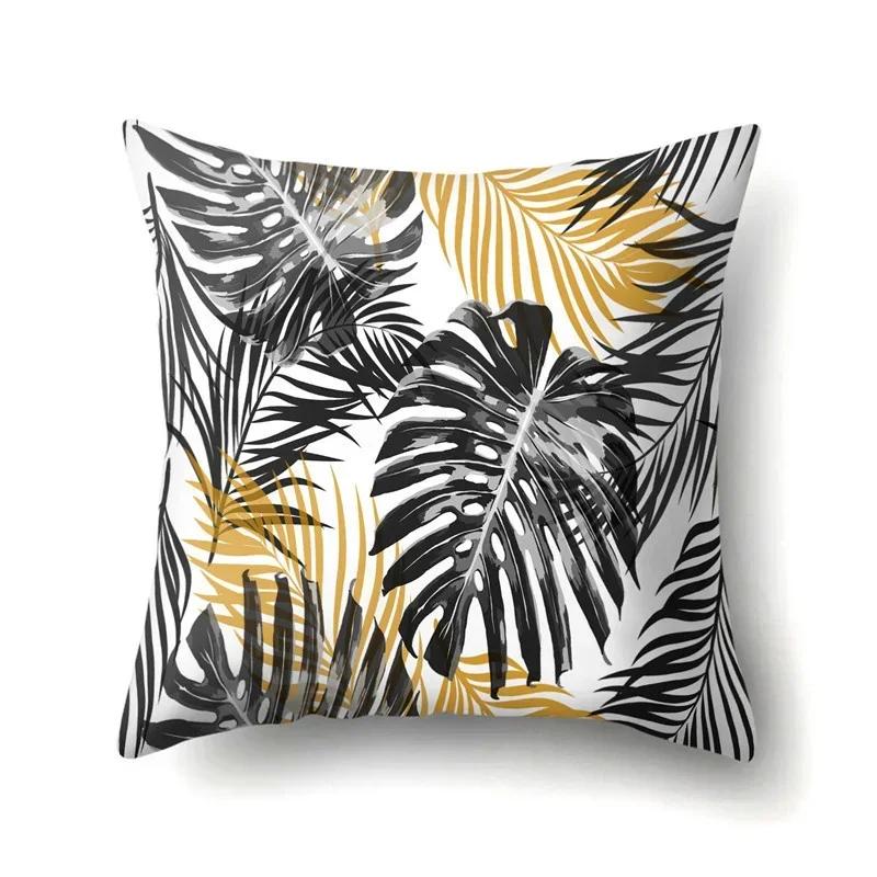 Tropical Plant Pillow Peach Skin Polyester Cushion Cover Sofa Car Home Decor Black White Leaf