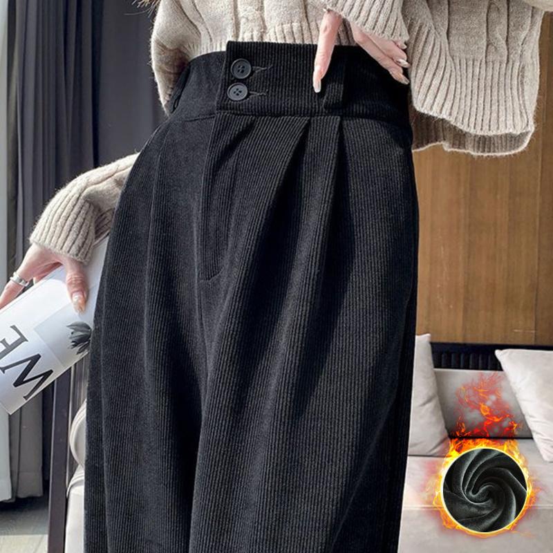 

Женские брюки Зимние плюс бархатные широкие брюки корейской моды повседневные женские брюки с высокой талией прямые женские свободные брюки M