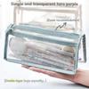 Transparent Double-layer Pencil Case Ins Triangular Pvc Zipper Storage Bag Portable Waterproof Stationery School Office Supplies
