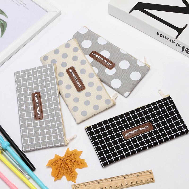 Creative Minimalist Korean-Style Canvas Pencil Case for Girls - Large Capacity Stationery Bag