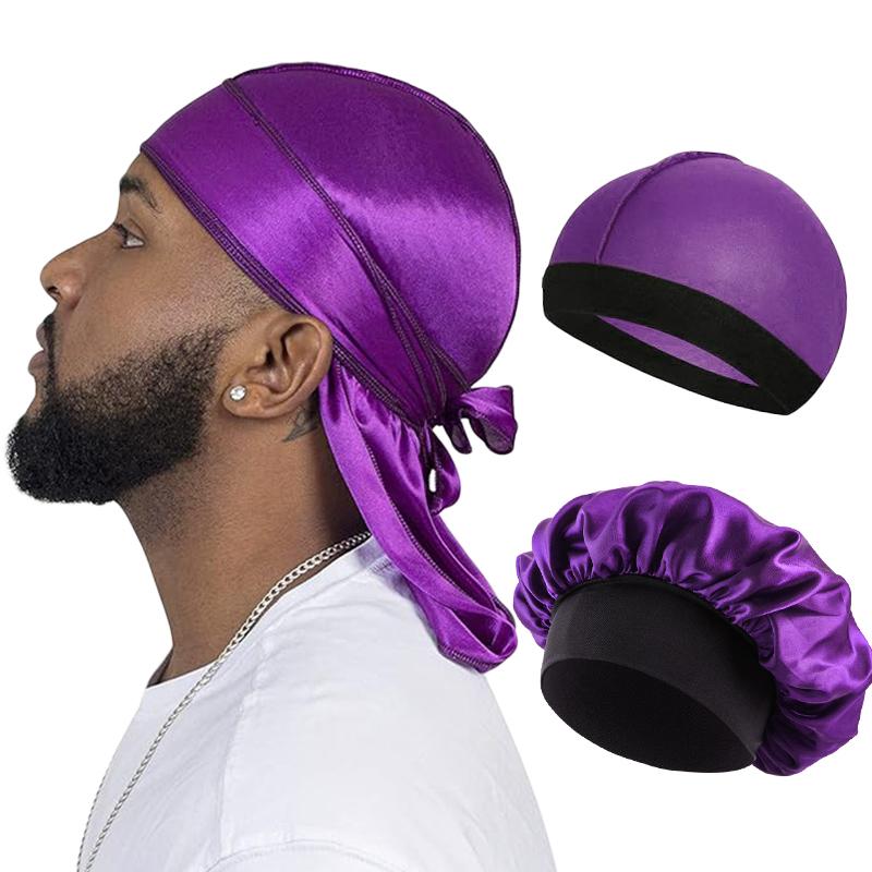 3 SZT./LOT Damski Męski Jedwabisty Durag Długi Ogon Piracki Kapelusz Elastyczny Czepek Turban Kopułkowy Unisex Bandany Do Spania Czapka Pod Prysznic Owiniecie Głowy