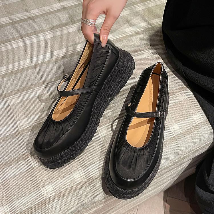 

Красивые, великолепно выглядящие, огромные мягкие овчины, бежевые туфли Мэри Джейн, женский танкетный каблук, толстая подошва, туфли-лодочки с открытым верхом, женский рост 39 чёрный