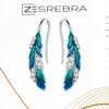 Earrings Colorful Feather S925 Peacock Zircons Feathers Crystals Bird